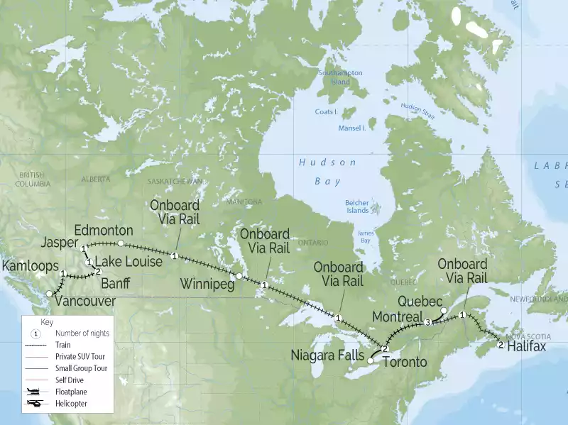 Trans Canada Rail Adventure | Vancouver to Halifax map