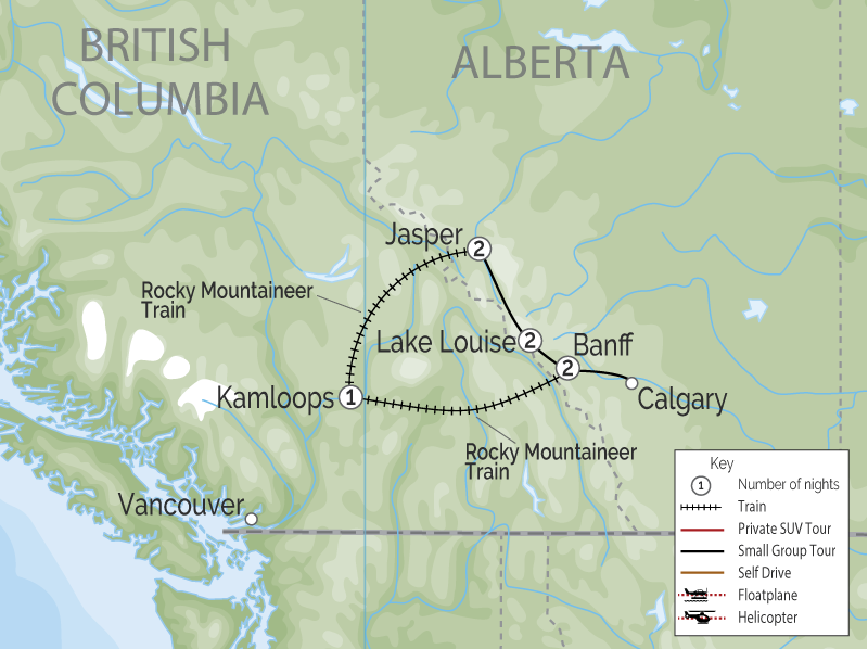 Ultimate Canadian Rockies Train Tour from Calgary | Rocky Mountaineer map