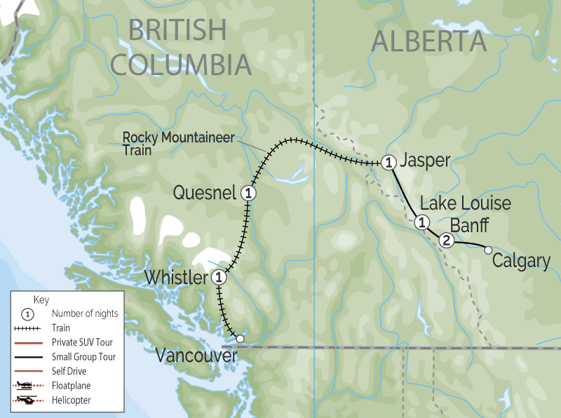 Whistler and the Canadian Rockies Train Vacation  map