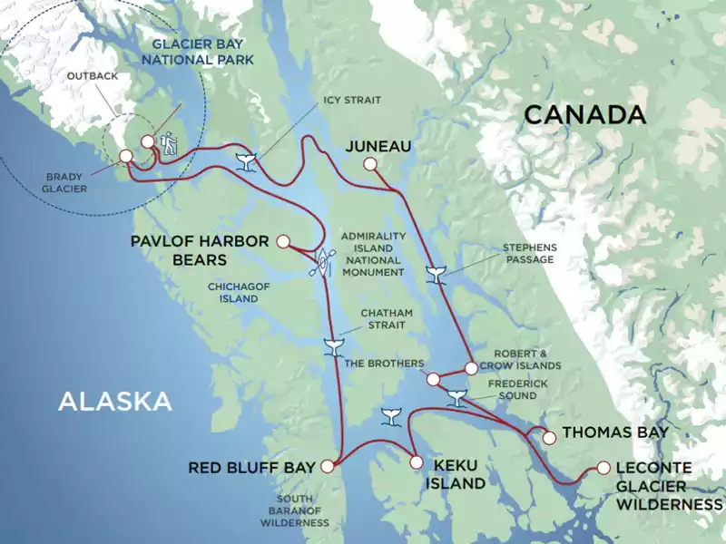 Small Ship Cruises Alaska |  Wild, Woolly and Wow with Glacier Bay  map