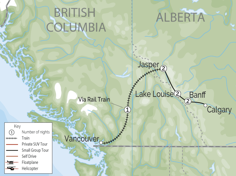 Canadian Rockies Winter Rail Vacation | Winter Escapades  map